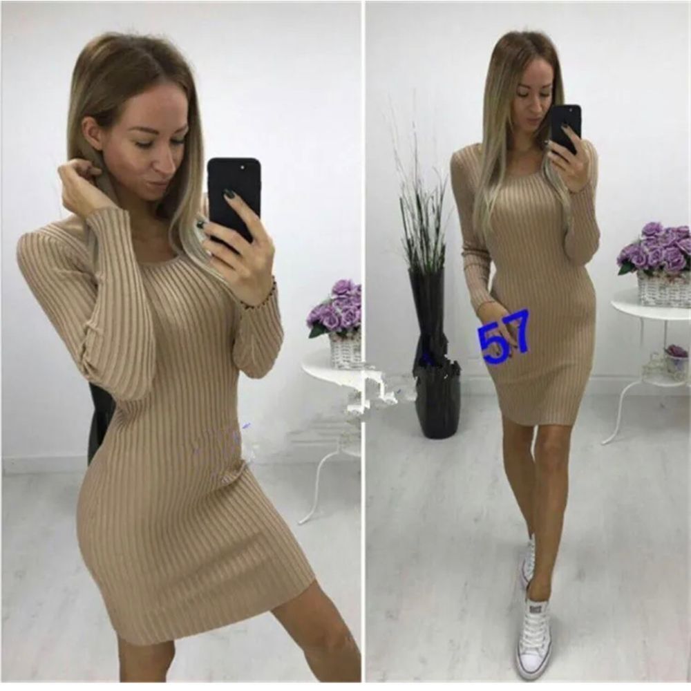 Women Sexy Bodycon Knit Sweater Dress Casual Slim Long Sleeve Mini Jumper Party